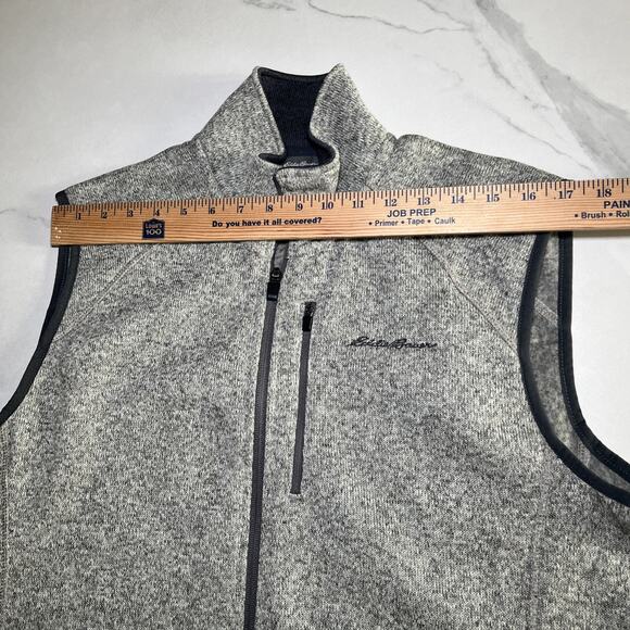 Eddie Bauer Lot of 2 Gray Blue Fleece Vest Zip Up Size TL Three Zip Pockets Logo - Picture 4 of 16